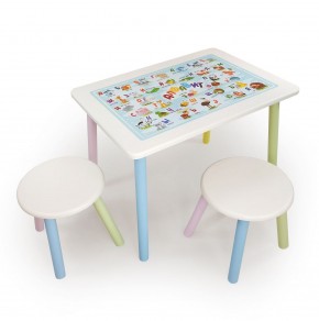 Детский комплект стол и два табурета круглых с накладкой Алфавит (Белый, Белый, Цветной) в Златоусте - zlatoust.ok-mebel.com | фото 2