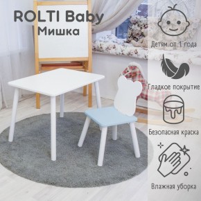 Детский комплект стол и стул «Мишка» Rolti Baby  (голубая столешница/голубое сиденье/белые ножки) в Златоусте - zlatoust.ok-mebel.com | фото