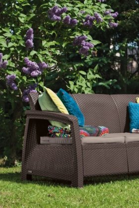 Диван пластиковый Корфу Макс (Corfu love seat max) коричневый в Златоусте - zlatoust.ok-mebel.com | фото 2