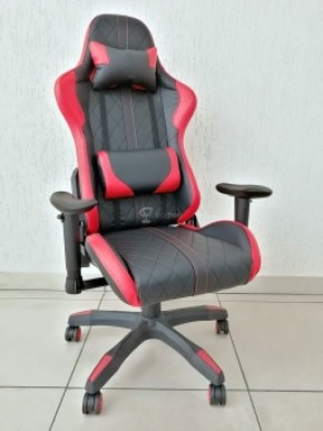 Кресло геймерское Barneo K-52 (черная экокожа красные вставки) в Златоусте - zlatoust.ok-mebel.com | фото