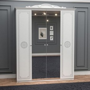 Шкаф 4-х дверный с зеркалами (12.244) Грация (белый/серебро) в Златоусте - zlatoust.ok-mebel.com | фото