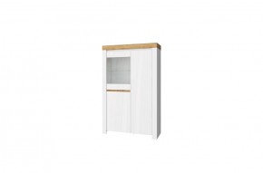Шкаф с витриной 1V2D, TAURUS, цвет белый/дуб вотан в Златоусте - zlatoust.ok-mebel.com | фото